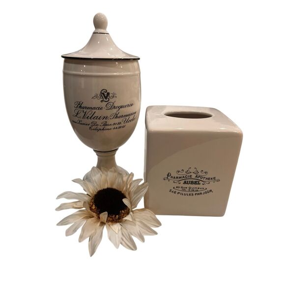 Pottery Barn Pharmacie Apotheke Bathroon Tissue Holder and Urn - Picture 1 of 5